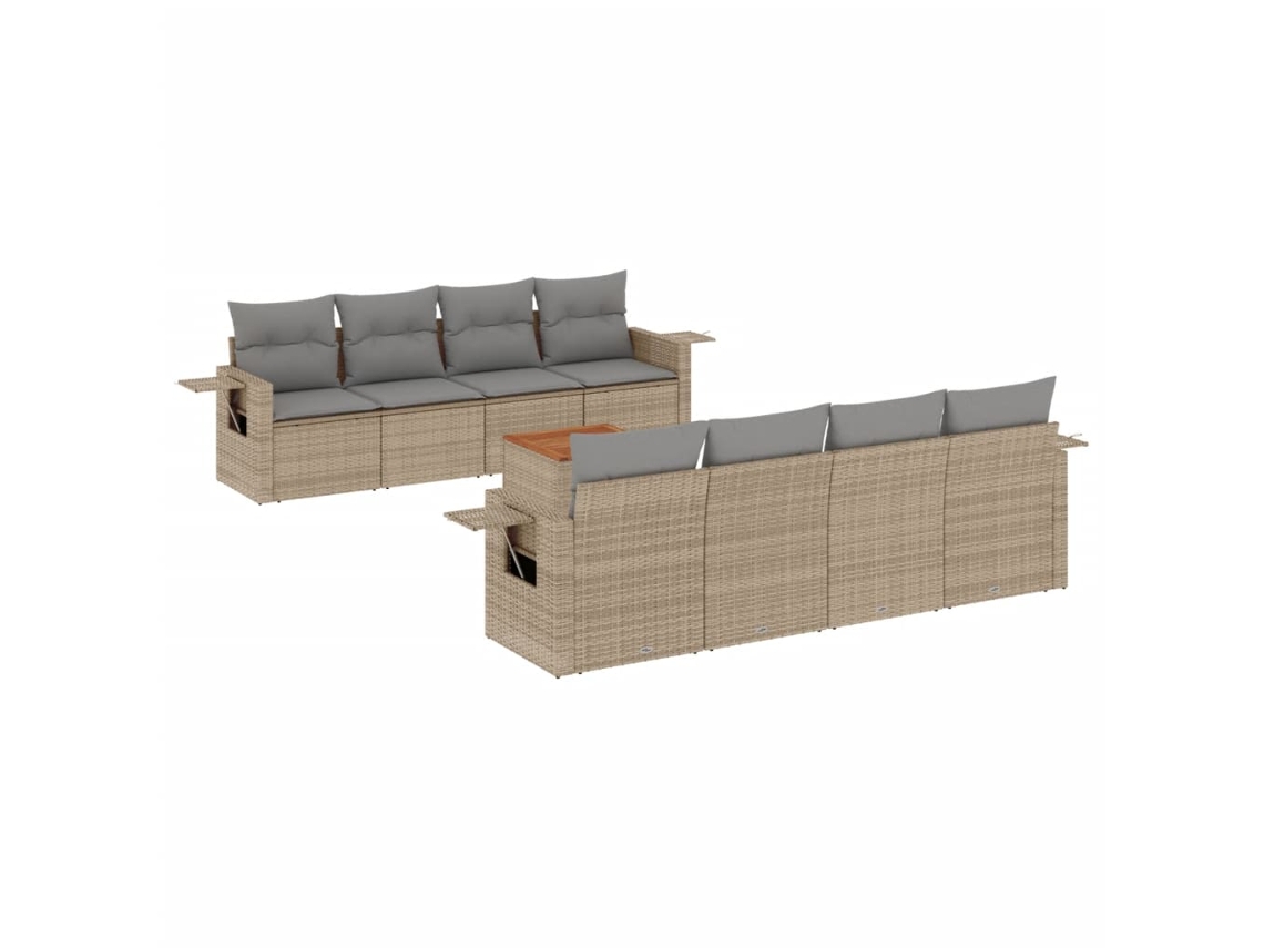 Maison Exclusive - Conjunto de sofá de jardín de 9 piezas con cojines de mimbre, color beige