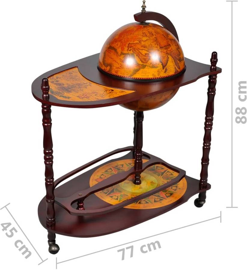 Mueble Bar Bola del mundo madera vidaxl 77x45 antiguo mesita botellero bebidas globo ruedas 77x45x88