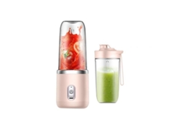 SODIAL Licuadora exprimidora 6 cuchillas con taza y tapa Licuadora portatil recargable por USB para jugos de frutas pequenos (Rosa)