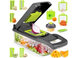 Picadora de Verduras Multifuncional 13 en 1 Con Cajas De Almacenaje Mandolina Cocina Profesional Para Cortar Y Rallar Verduras -Verde