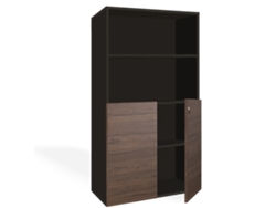 Armario archivador con puertas bajas. 4 estantes. 160 x 90 x 40 cm. Gris grafito-Nogal. OFILIKE