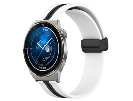 Correa de reloj inteligente para Huawei Watch GT3 Pro 46 mm 22 mm Silicona con cierre magnético plegable (Blanco + Negro)