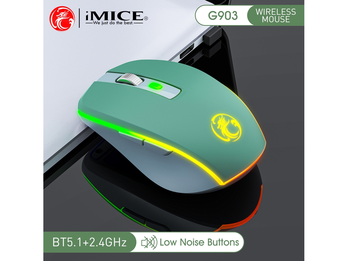 Ratón Inalámbrico De Modo Dual (verde) 2,4 G/bluetooth Con Retroiluminación Rgb, Funcionamiento Silencioso Y Recargable.