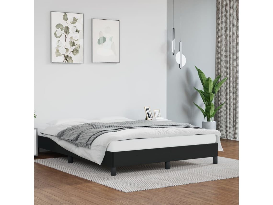Estructura de cama sin colchón cuero sintético negro 140x190 cm
