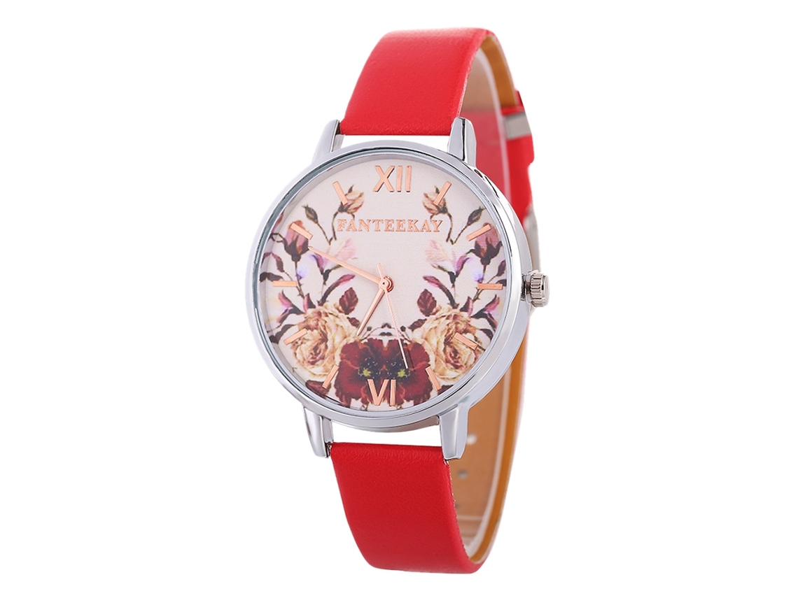 Reloj De Pulsera Informal De Estilo Coreano Para Mujer Con Correa De Cuero Y Cuarzo Rojo.