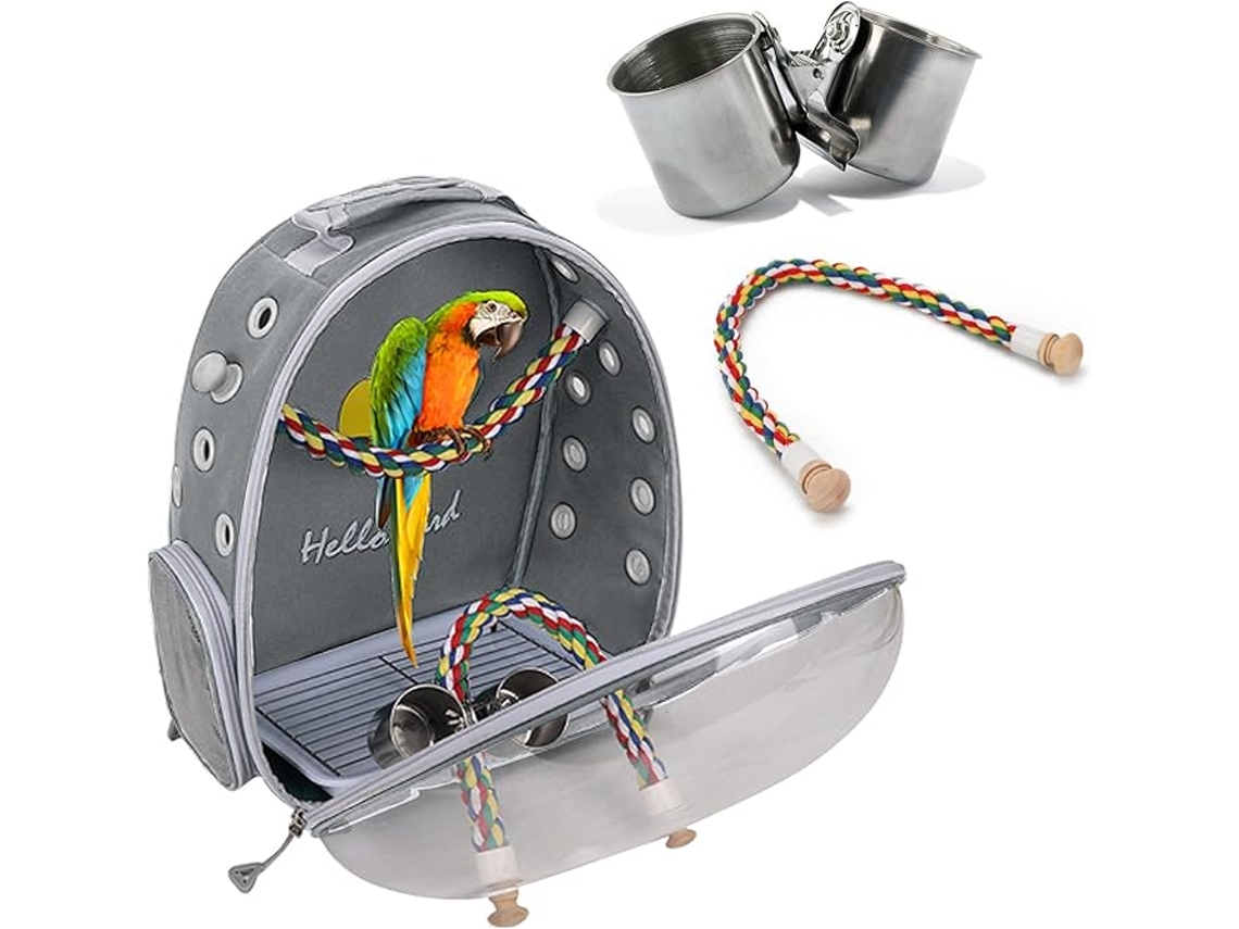 Transportín para pájaros Digitallab con percha y bandeja espaciosa, ideal para viajar (gris)
