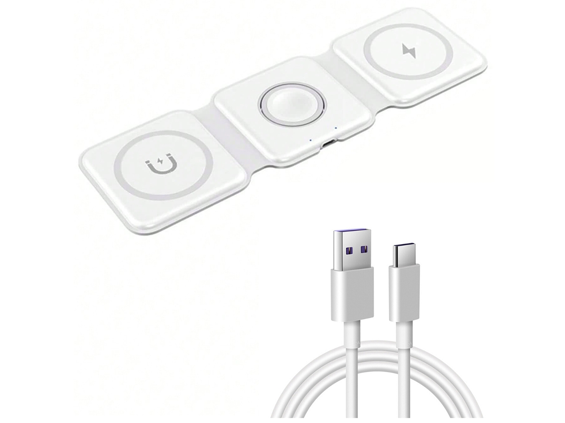 Cargador Inalámbrico 3 En 1 De 100 W Con Soporte Magnético Y Base De Carga Rápida (cable Blanco)