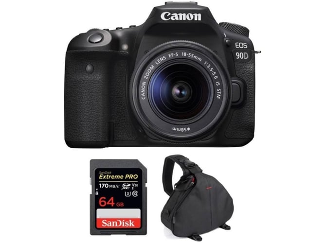 Kit Cámara Réflex CANON EOS 90D + 18-55mm F/3.5-5.6 EF-S IS STM + SanDisk 64GB + Bolsa