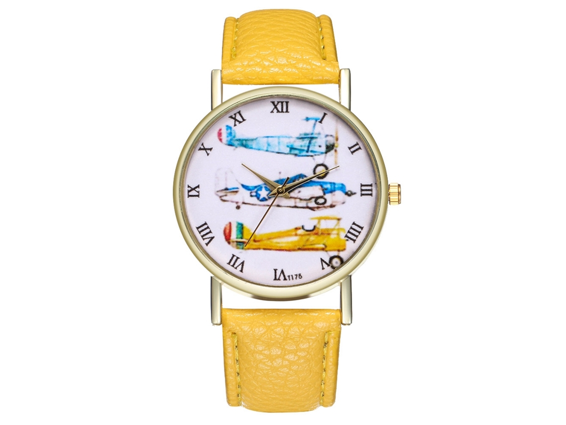 Reloj De Pulsera Analógico De Cuarzo Unisex Zhoulianfa Con Correa De Cuero Amarilla.