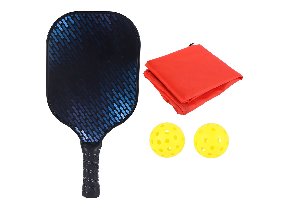Paleta de Pickleball Liviano Carbon con 2 pelotas y bolsa, color negro y azul