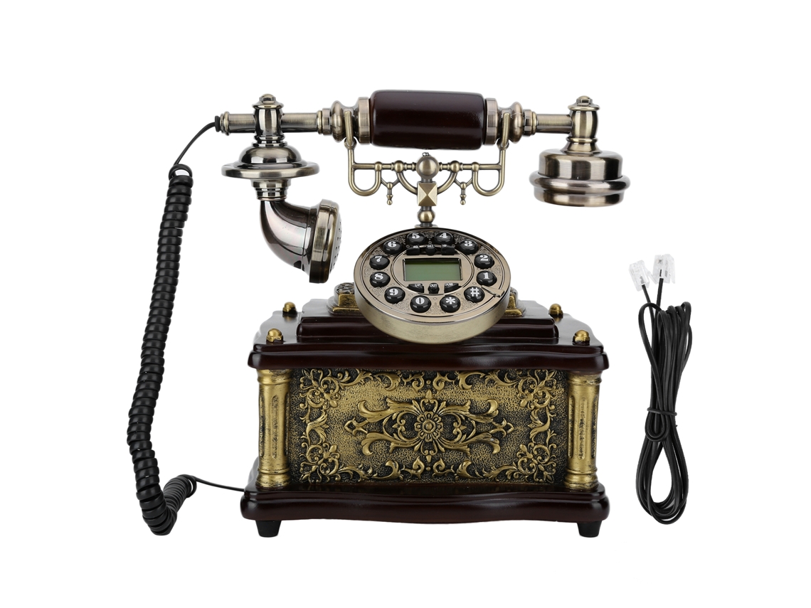 Teléfono de oficina retro con marcador rotatorio e imitación madera