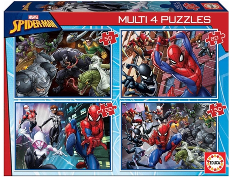 Puzzle EDUCA 4 Multi Puzzles Spiderman 50-80-100-150 (Edad Mínima: 3 Años - 380 Piezas)