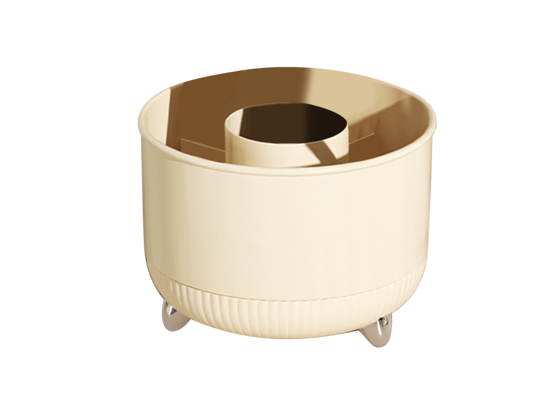 Organizador De Brochas De Maquillaje Giratorio De 360 Grados Con 5 Compartimentos, Gran Capacidad, De Plástico Blanco Crema.