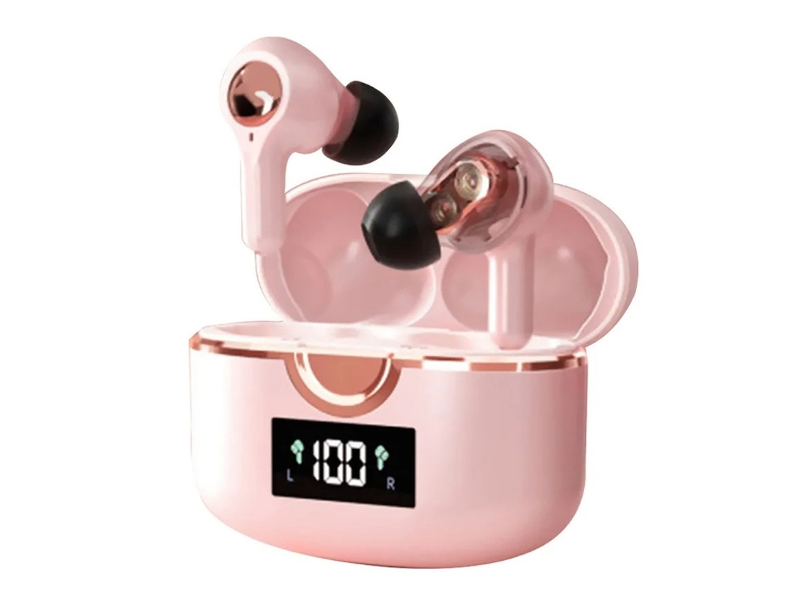 Auriculares Tempo Reprodução Horas Carregamento Display Led Yizhood True Wireless Bluetooth Rosa