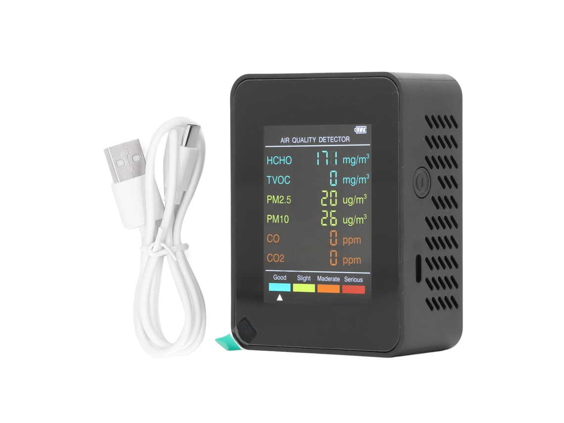 Monitor Portátil Lcd De Calidad Del Aire Con Alarma Para Co2, Tvoc, Hcho, Pm2.5, Pm10, Alta Precisión.