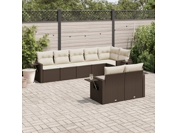 Conjunto de sofás de jardín con cojines de mimbre marrón, Dkd Home Decor