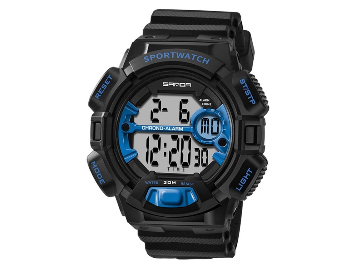 Reloj Digital Multifuncional Sanda Reloj De Pulsera Electrónico Moda Simple Negro Azul