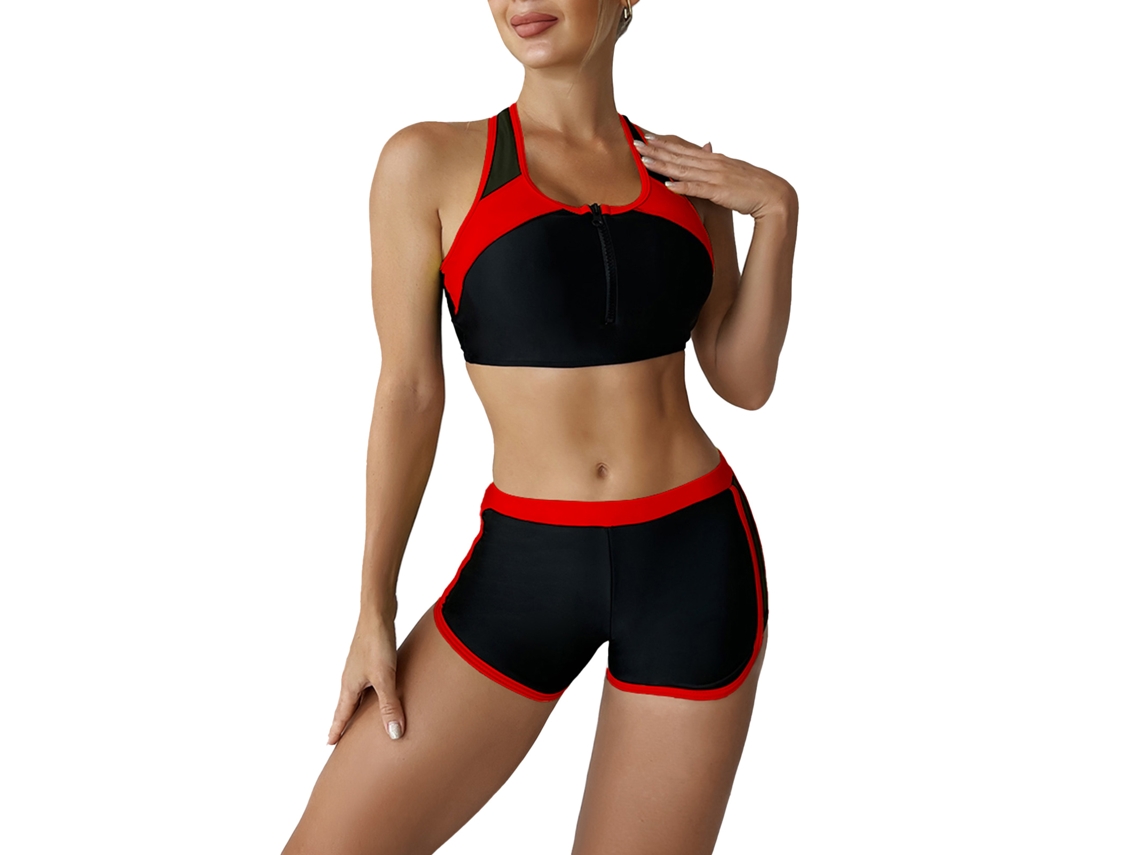 Bikini deportivo rojo XL para mujer con cremallera frontal