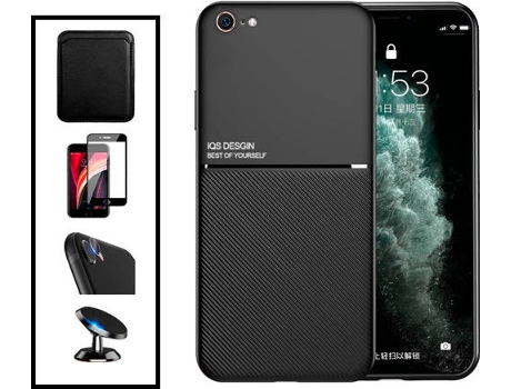 Kit Carcasa Magnética Anti Choque + Cartera + Protector de Pantalla iPhone SE 2022 G4M Negro