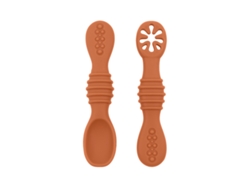 Juego De Cubiertos Para Bebé (ocre Crudo), Silicona De Grado Alimenticio, Con Cuchara Adhesiva