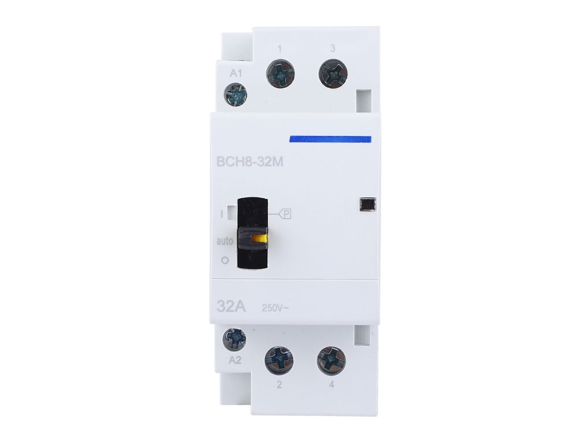 Contactor De Ca Doméstico Bch8-32m 24v 32a 2p Para Riel Din, Interruptor Manual 1no1nc