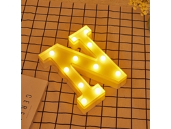 Letra LED N Iluminada con Luz Blanca Cálida, Altura 22cm, Funcionamiento a Pilas 2*AA
