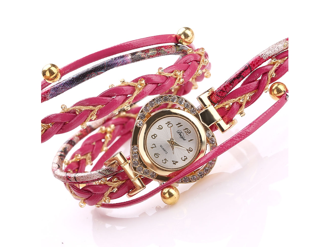 Reloj De Pulsera Analógico De Cuarzo Para Mujer Con Pulsera De Diamantes De Imitación En Forma De Corazón Rosa.