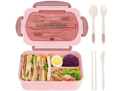 Bento Box Adulto Con Cubiertos, Airtight, 3 Compartimentos, Bpa Free, Microondas Y Lavavajillas Seguro Rosa