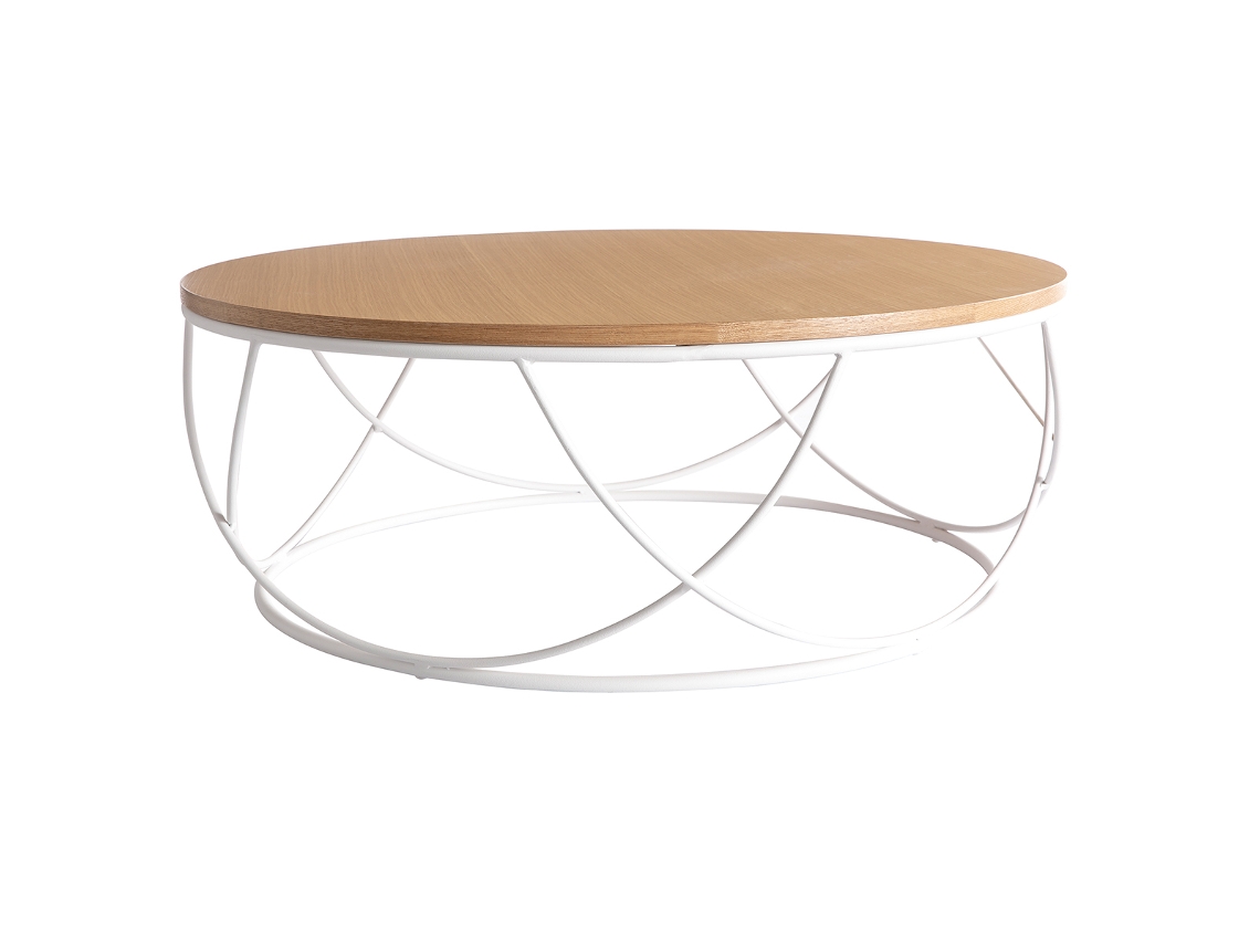 Mesa de Centro Madera Y Metal Blanco Redonda 80 Cm Lace MILIBOO