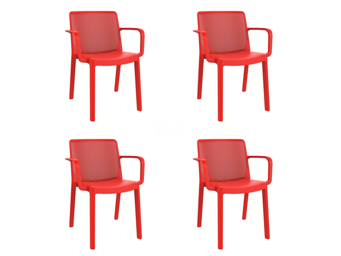 GARBAR FRESH Set 4 Silla Con Brazos Interior Exterior Rojo
