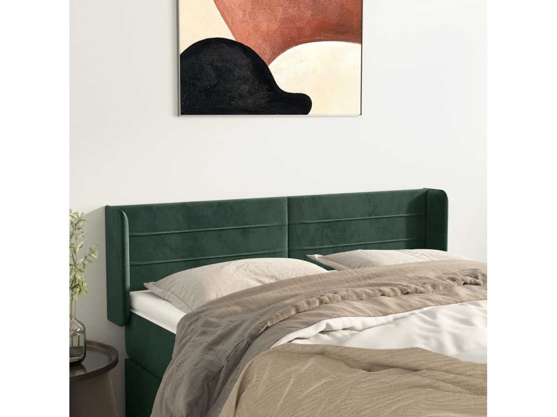 Cabecero De Terciopelo Verde Oscuro 147x16x78/88 Cm