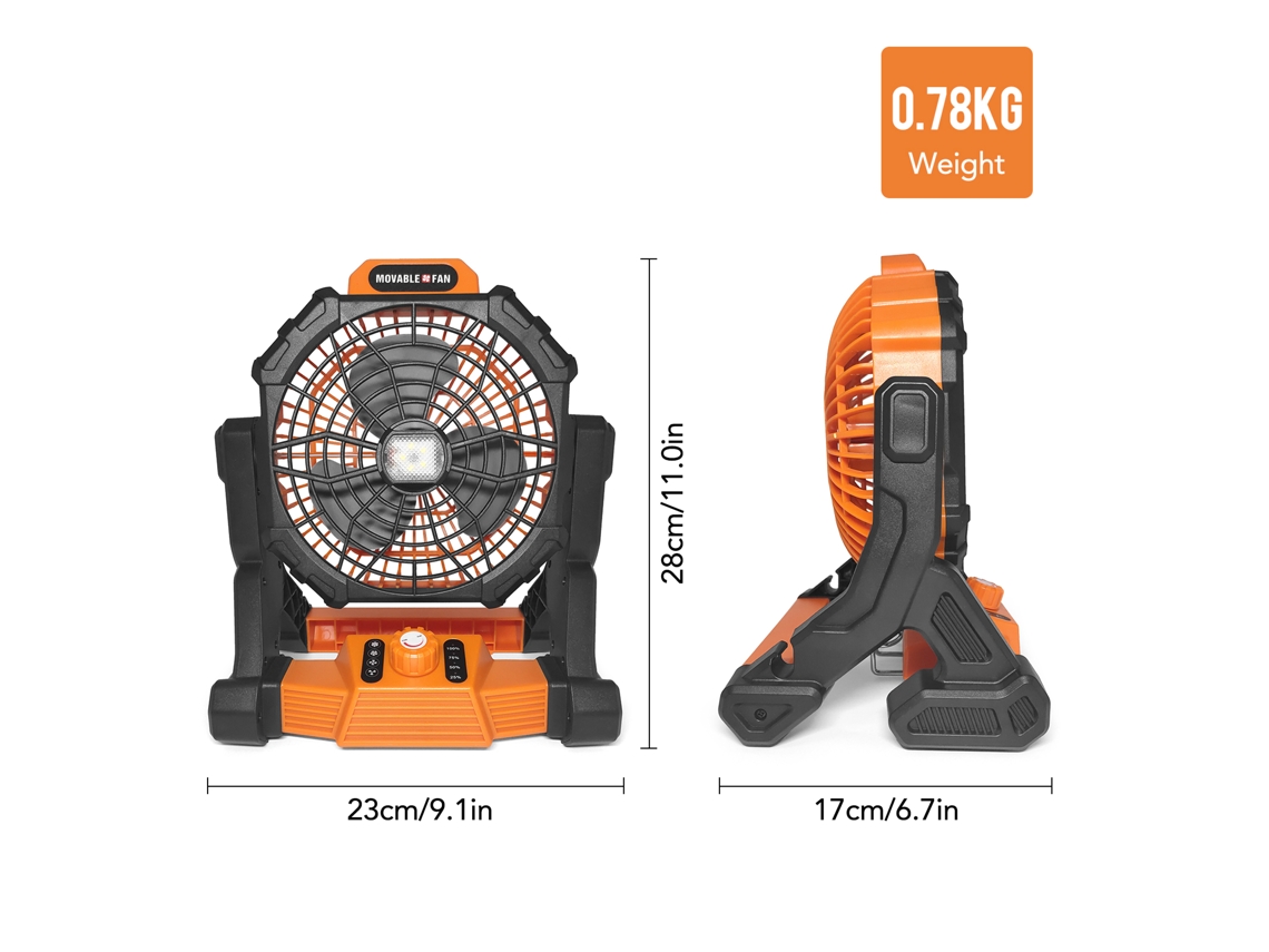 Ventilador/linterna 2 en 1 para camping con batería portátil
