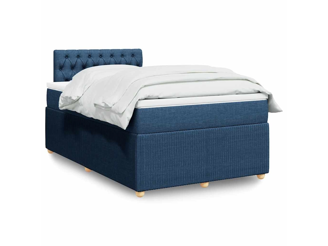 Cama Box Spring Con Colchón Tela Azul 120x200 Cm