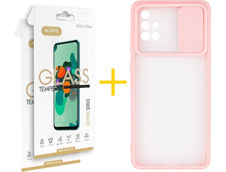 Carcasa + 2 Protectores de Pantalla para Samsung Galaxy A71 ACCETEL Rosa Pastel