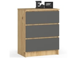Cómoda Akord K60 Roble Artisan 60 Cm 3 Cajones Frente En Color Grafito Gris 60x40x77 Cm