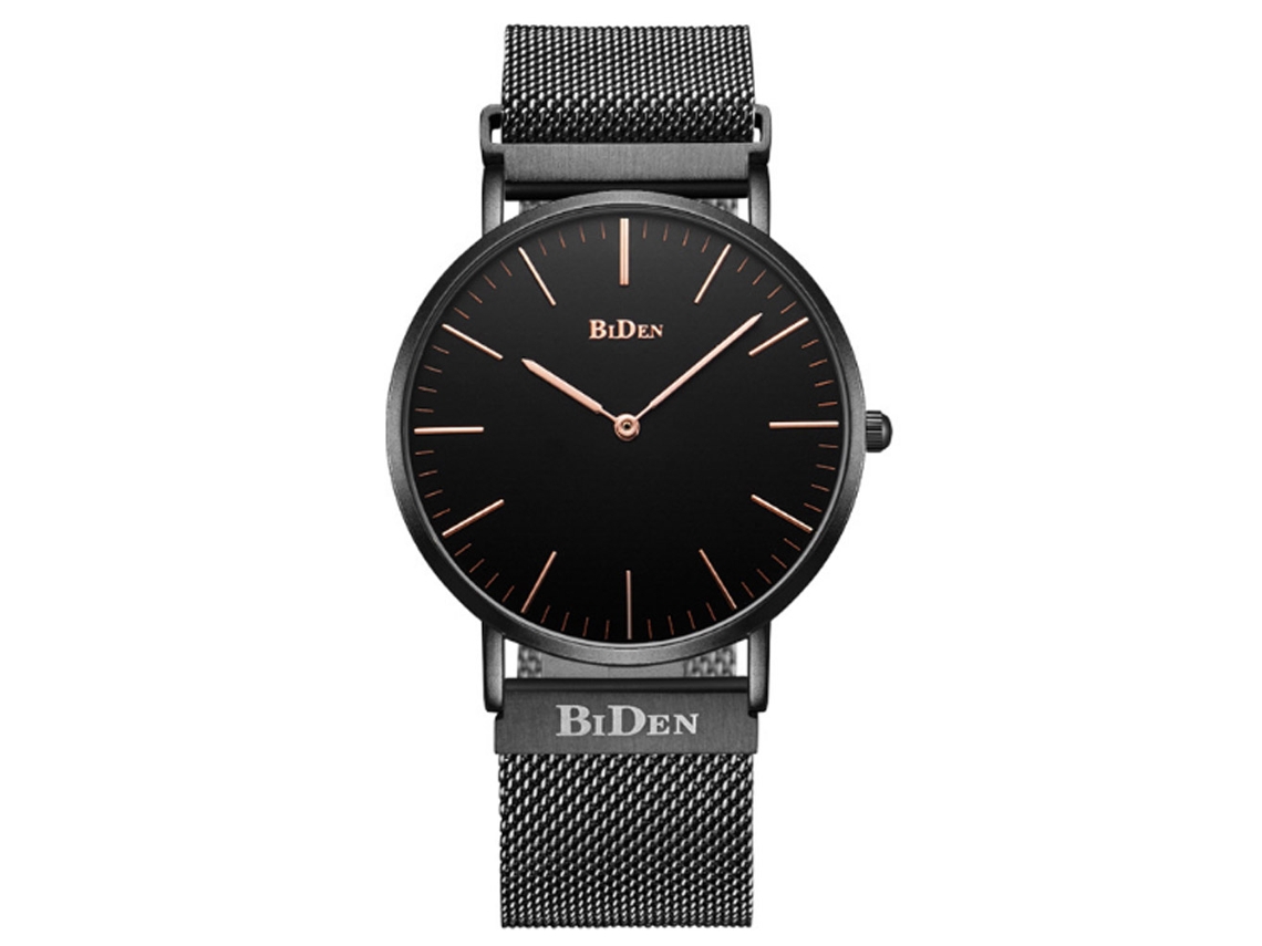 Reloj De Pulsera Biden Simple Resistente Al Agua Para Hombre Con Correa De Malla De Acero Negro.