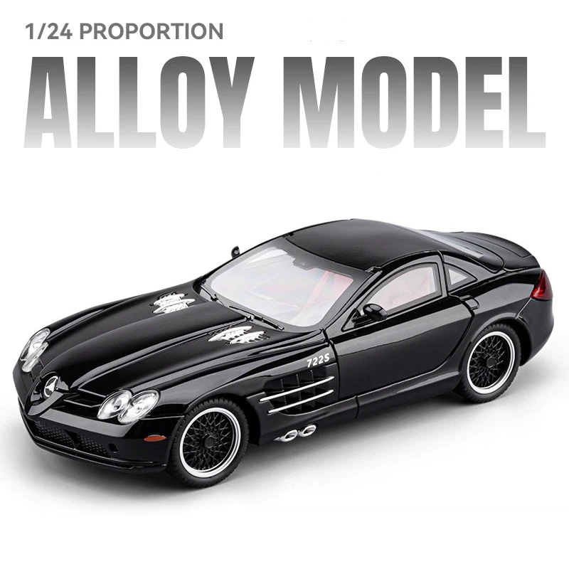 Supercoche en miniatura (negro) a escala 1:24, fabricado en aleación de metal fundido a presión, con sonido y luz.