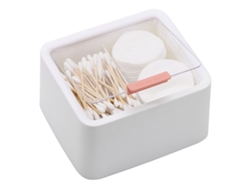 2026-dispensador De Bastoncillos De Algodón Linjou 2 Compartimentos Organizador De Baño Blanco 5.7x5x3.2 Pulgadas