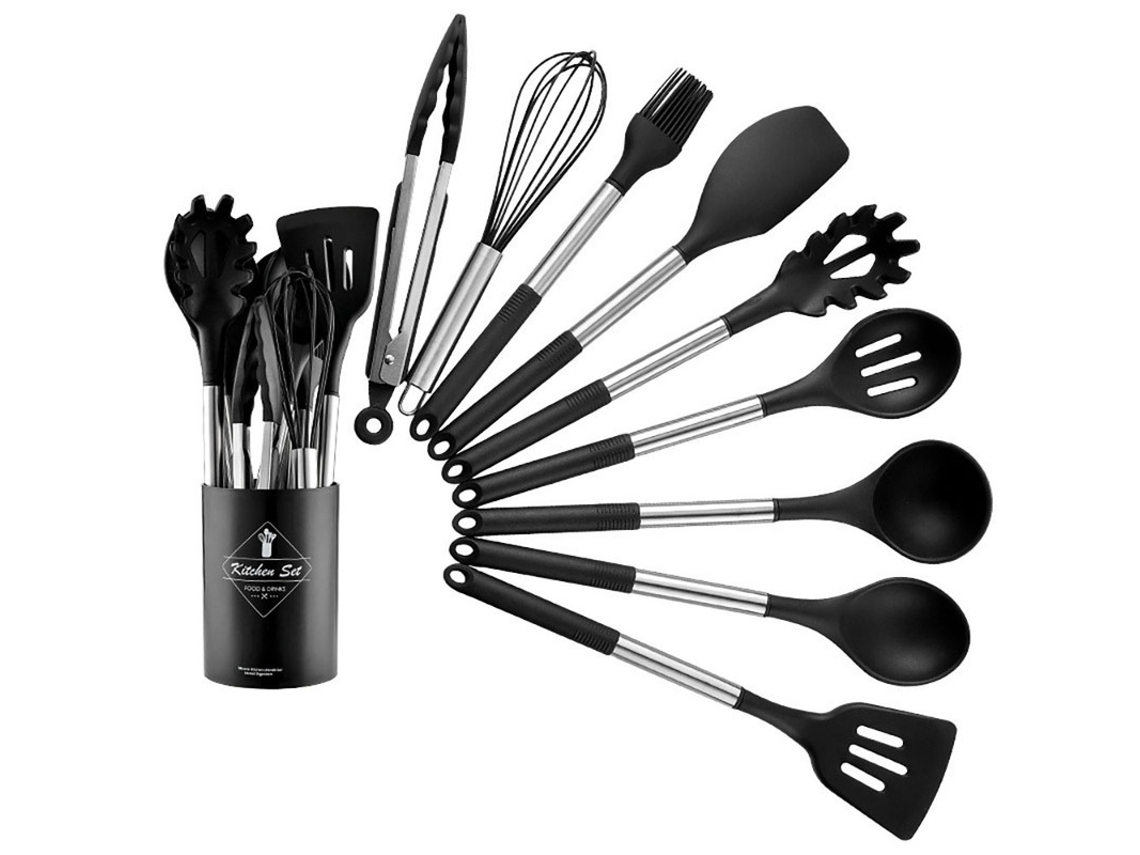 Juego de utensilios de cocina de silicona (negro), 10 piezas