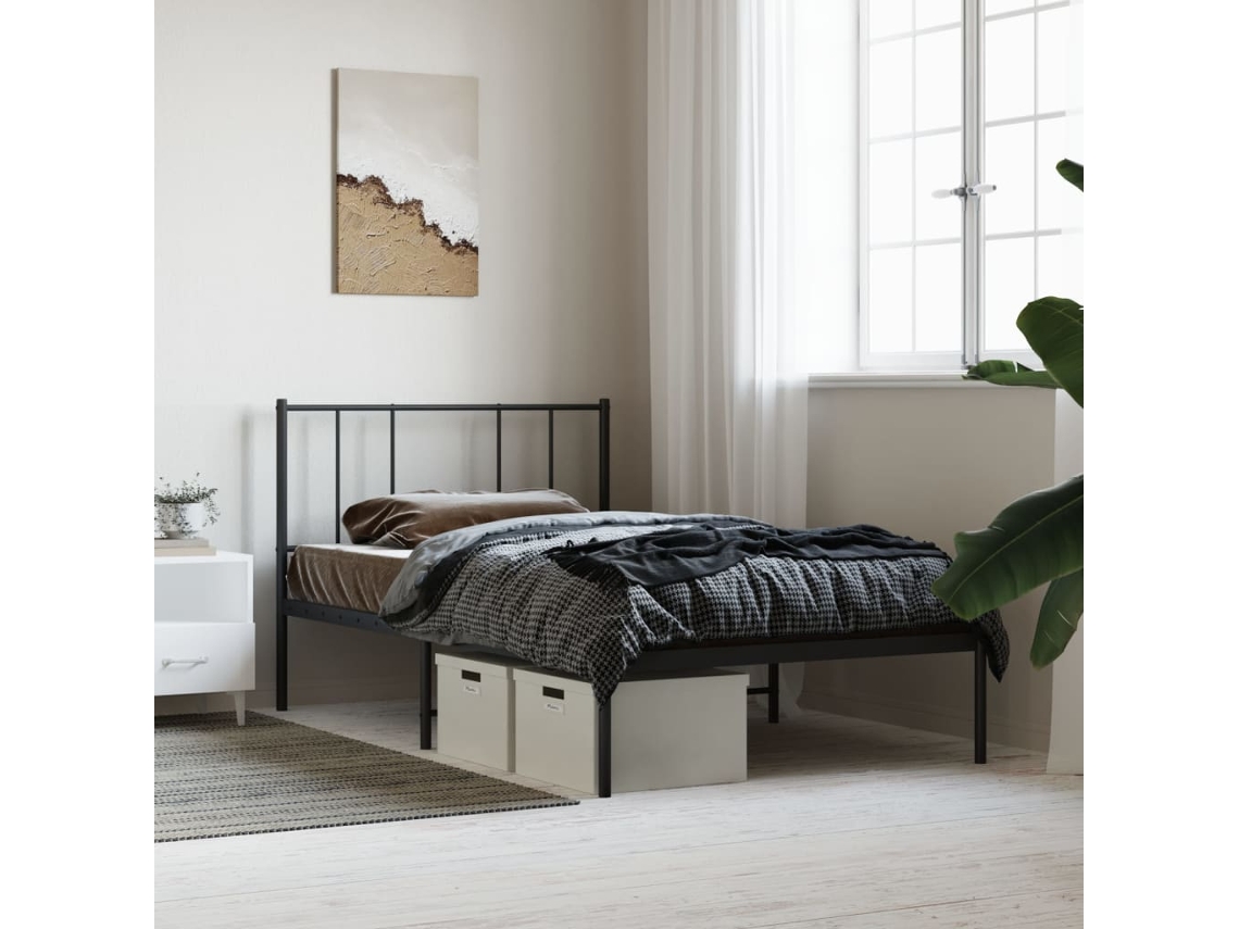 Marco de Cama con Cabecero Metal Negro (90x190cm)