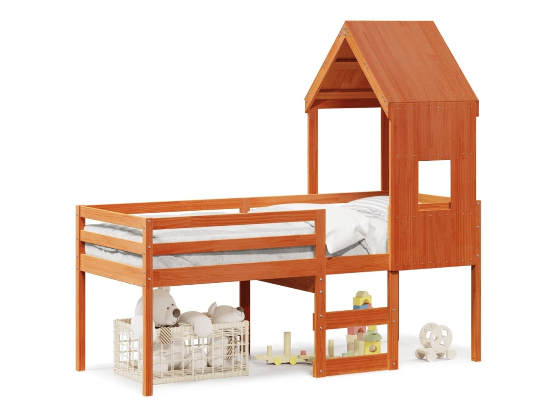Cama alta con techo 80x200 cm pino macizo marrón miel Dkd Home Decor