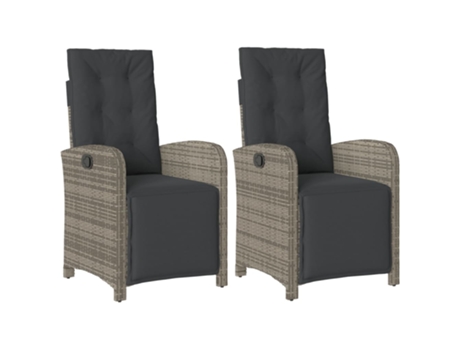 Conjunto 2 Sillones reclinables jardín con reposapiés VIDAXL ratán PE gris