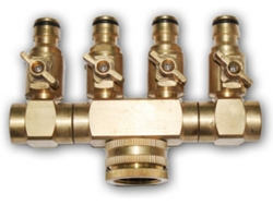 Conector cuadruple de Latão Com  Torneira.Rosca Fêmea 3/4 - 4 Com ectores