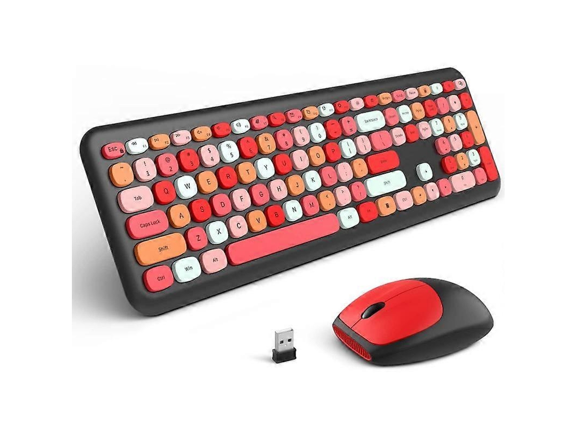 Teclado y ratón Bluetooth rojos, diseño retro, teclados y alfombrillas portátiles inalámbricos Ly Ebike