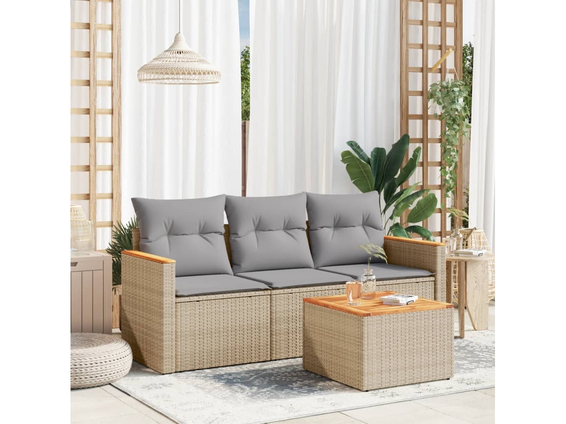 Conjunto de sofá de jardín con cojines DKD Home Decor, mimbre beige mixto