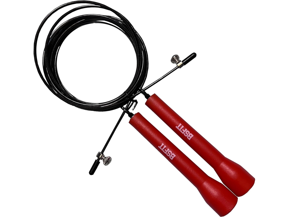 Cuerda para saltar BSFIT | Cuerda para fitness y boxeo | Ideal para cardio y entrenamiento cruzado | Duradera y ligera (mango de plástico rojo)