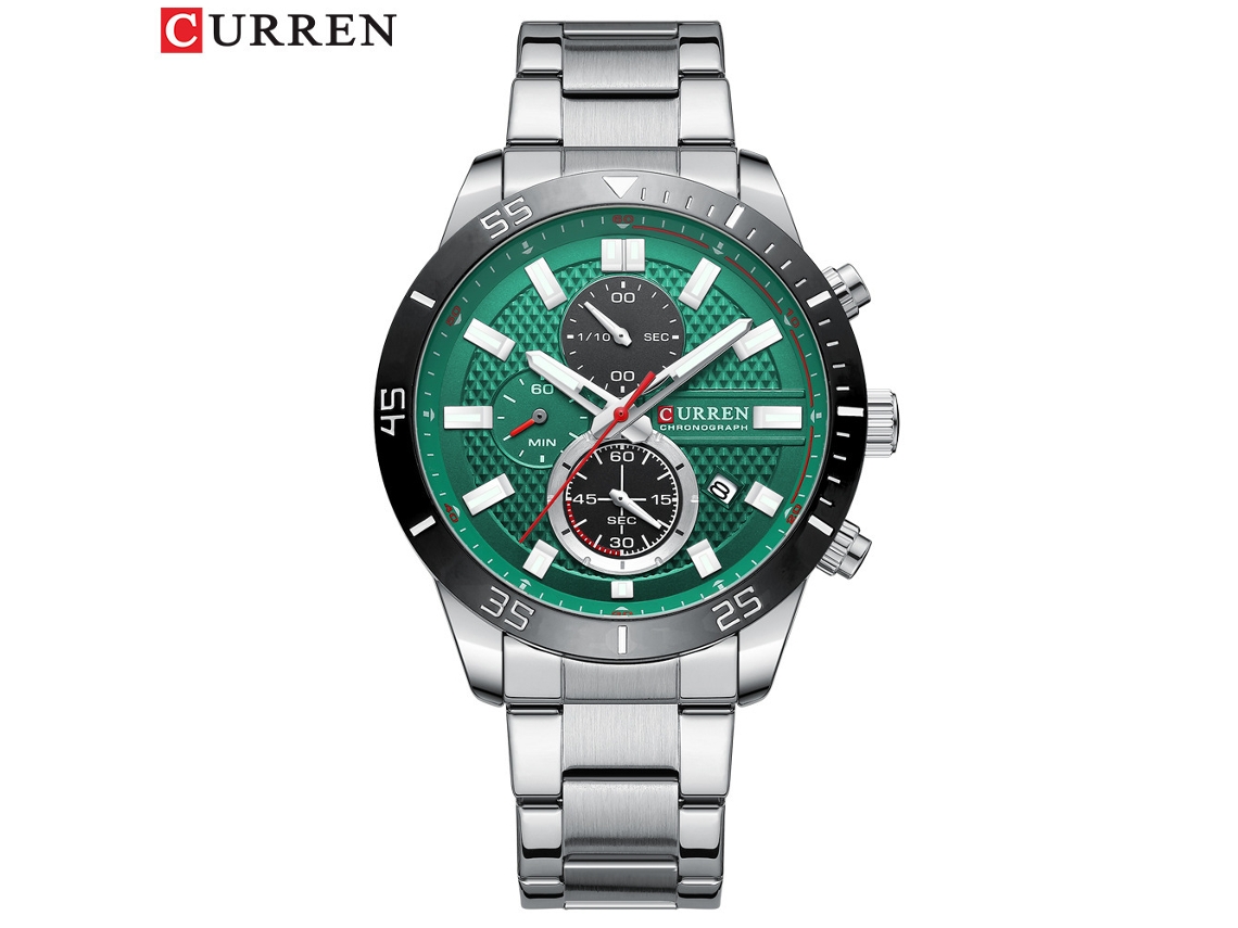 Reloj De Pulsera Informal Para Hombre (verde Plateado) Resistente Al Agua, Con Seis Manecillas, Correa De Acero Inoxidable Y Diseño Multifuncional.