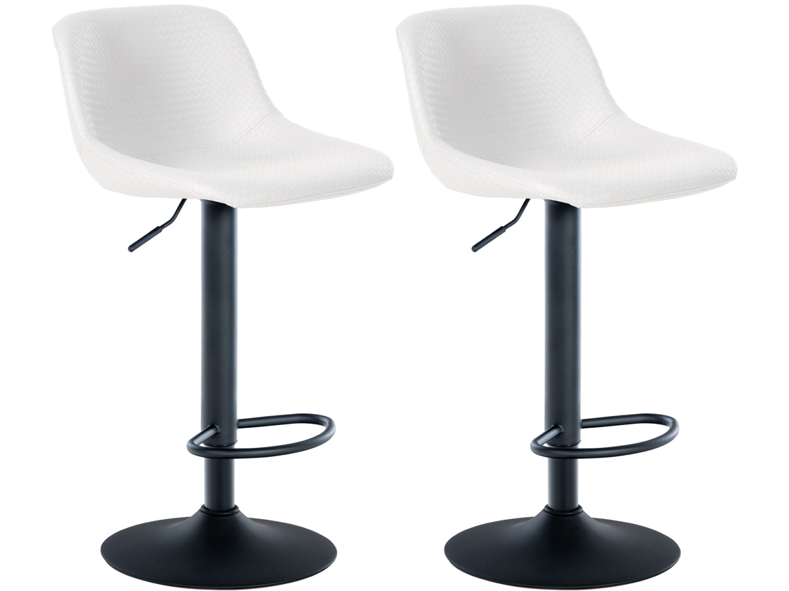 Juego de 2 taburetes giratorios de 360° en PVC blanco con patas de trompeta de metal negro 10_0006690