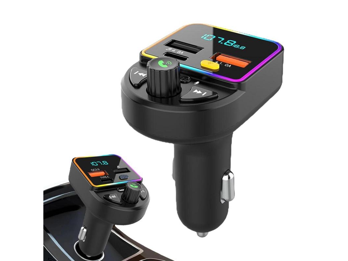 Transmisor de FM YIZHOOD P12 Cargador de coche Reproductor de mp3 Receptor Llamadas manos libres Multifunción BT negro