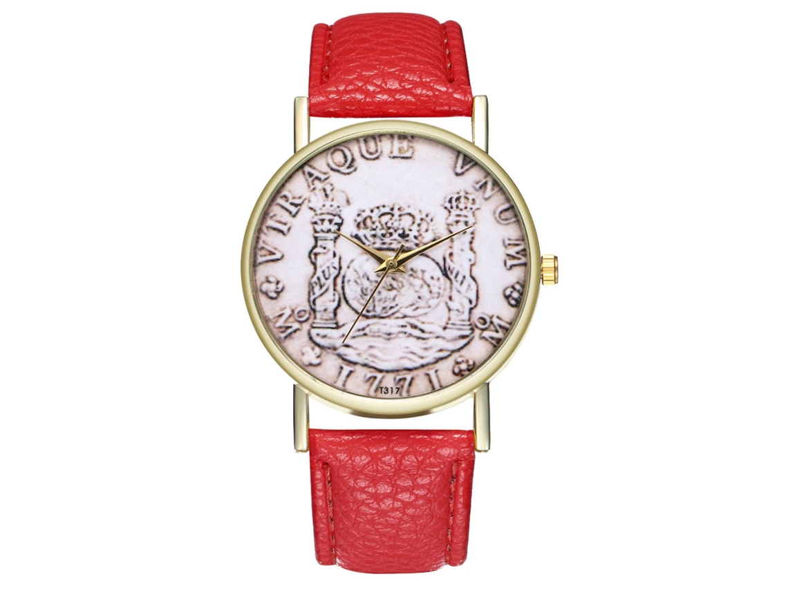 Reloj De Pareja De Cuero Con Patrón De Moneda Dollar Moda Unisex Rojo